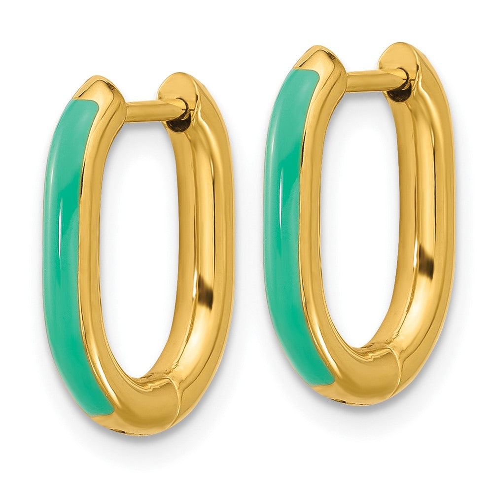 Chisel Stainless Steel Polished Yellow IP-plated with Blue Enamel 2.40mm Elongated Hinged Hoop Earrings