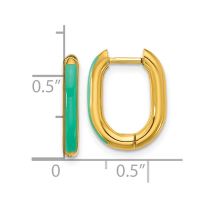 Chisel Stainless Steel Polished Yellow IP-plated with Blue Enamel 2.40mm Elongated Hinged Hoop Earrings