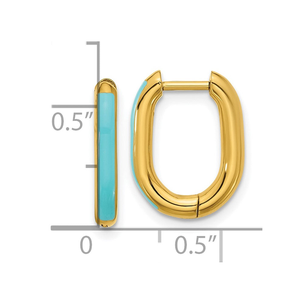 Chisel Stainless Steel Polished Yellow IP-plated with Blue Enamel 2.40mm Elongated Hinged Hoop Earrings