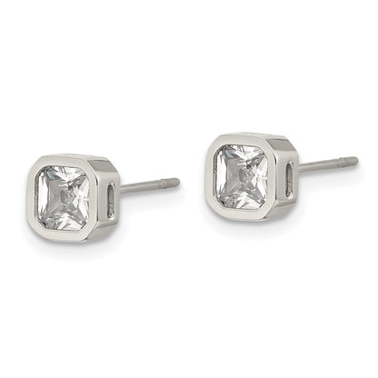 Chisel Stainless Steel Polished 5mm CZ Squared Post Earrings