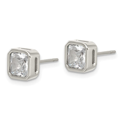 Chisel Stainless Steel Polished 6mm CZ Squared Stud Earrings