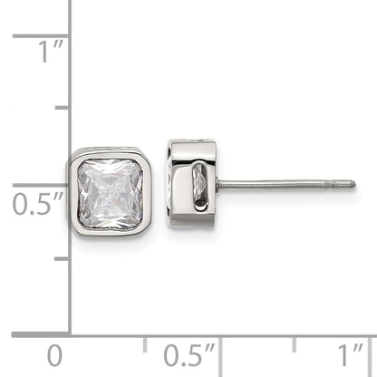 Chisel Stainless Steel Polished 6mm CZ Squared Stud Earrings