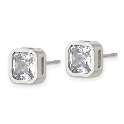 Chisel Stainless Steel Polished 7mm CZ Squared Stud Earrings