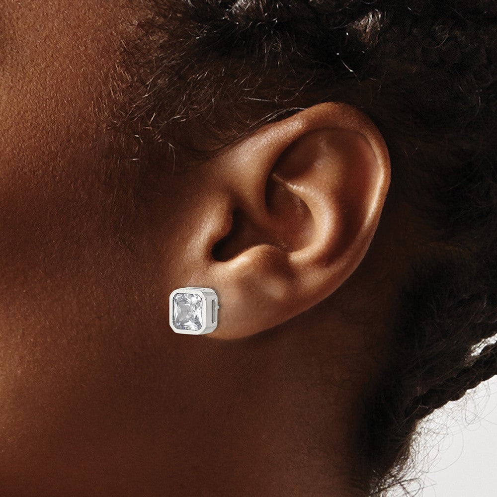 Chisel Stainless Steel Polished 7mm CZ Squared Stud Earrings