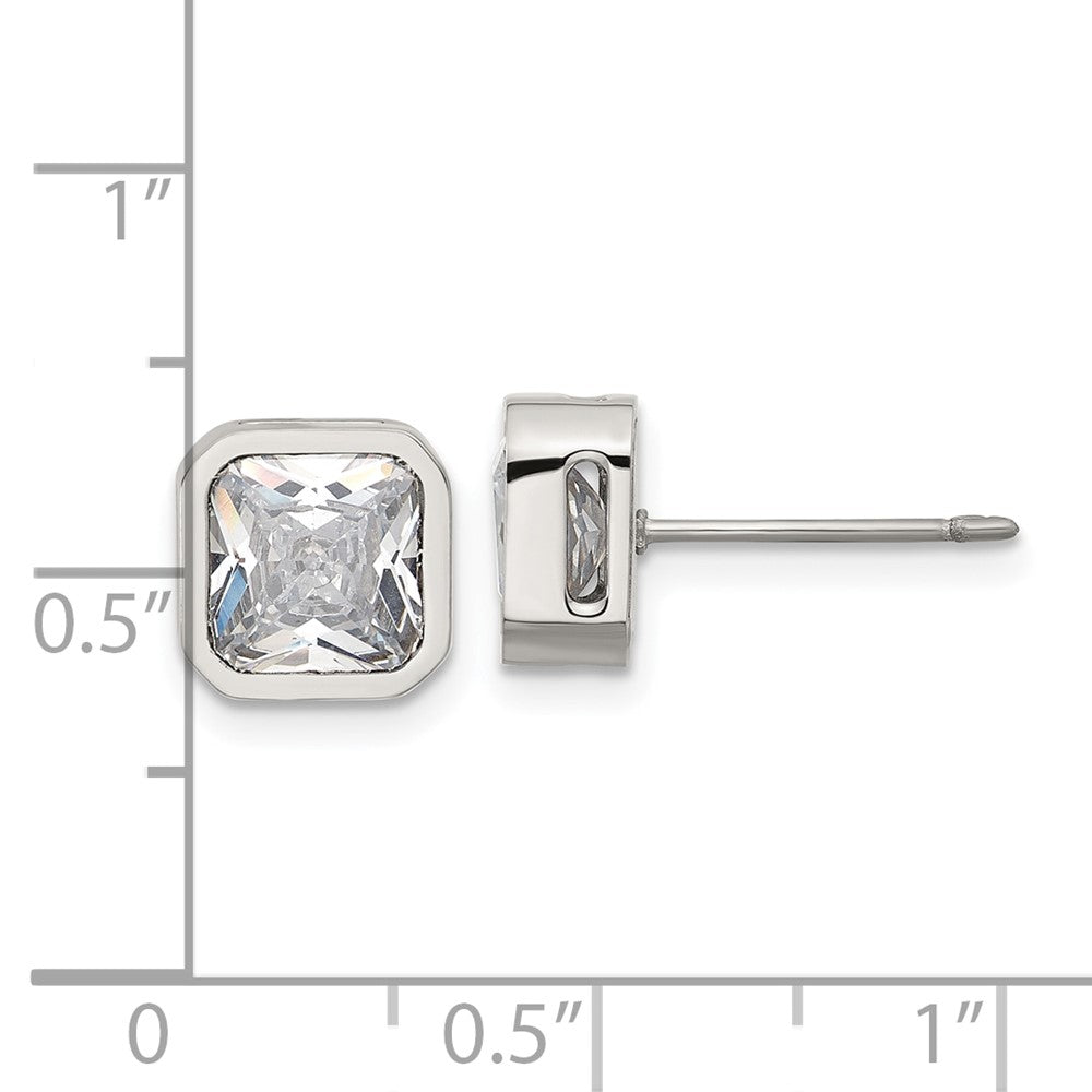 Chisel Stainless Steel Polished 7mm CZ Squared Stud Earrings