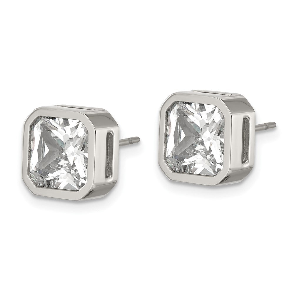 Chisel Stainless Steel Polished 8mm CZ Squared Stud Earrings