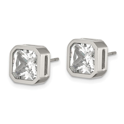 Chisel Stainless Steel Polished 8mm CZ Squared Stud Earrings