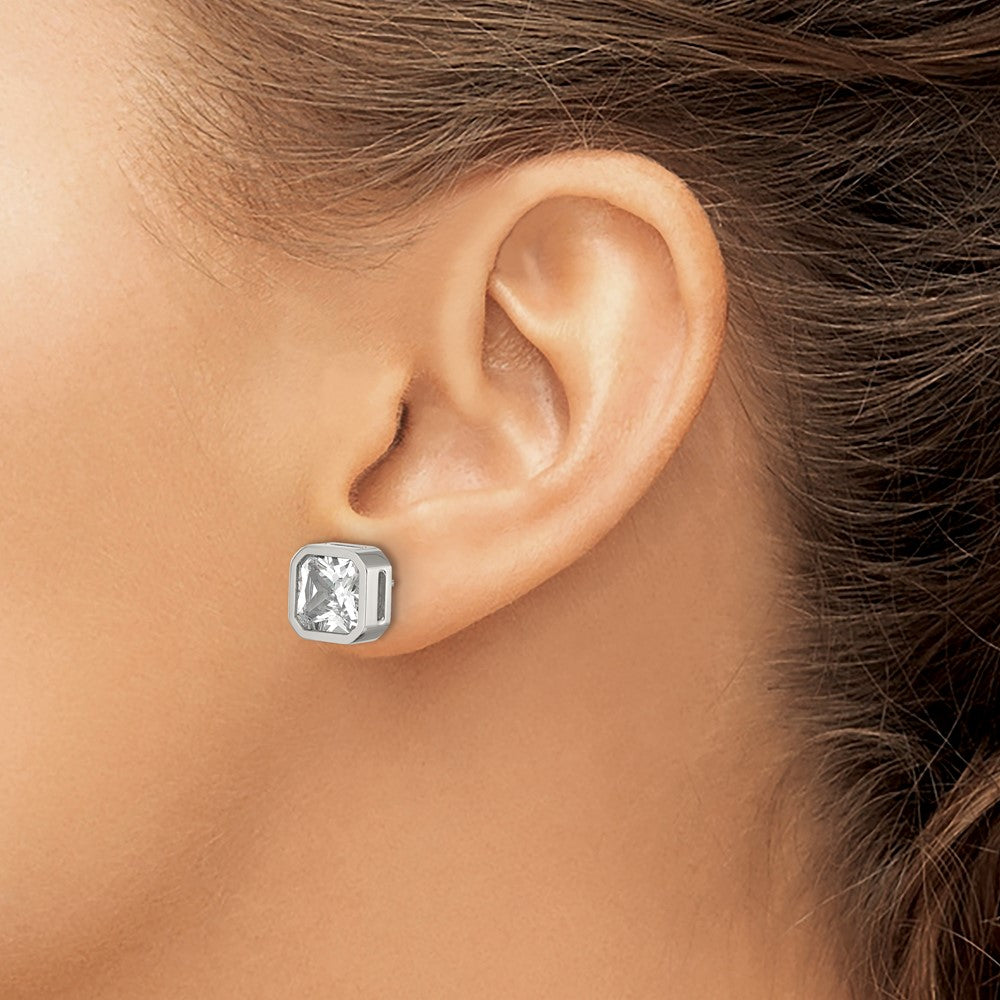 Chisel Stainless Steel Polished 8mm CZ Squared Stud Earrings