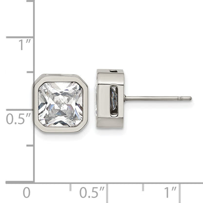 Chisel Stainless Steel Polished 8mm CZ Squared Stud Earrings