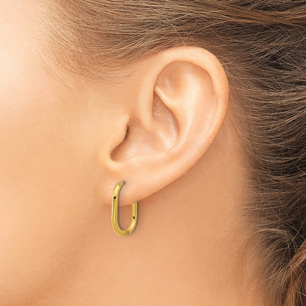 Chisel Stainless Steel Polished Yellow IP-plated Elongated 2mm Hinged Hoop Earrings