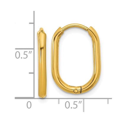 Chisel Stainless Steel Polished Yellow IP-plated Elongated 2mm Hinged Hoop Earrings