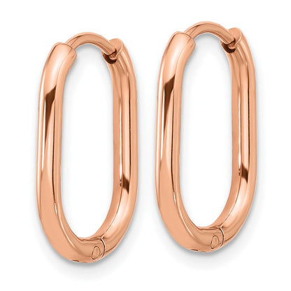 Chisel Stainless Steel Polished Rose IP-plated Elongated 2mm Hinged Hoop Earrings