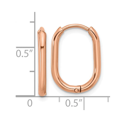 Chisel Stainless Steel Polished Rose IP-plated Elongated 2mm Hinged Hoop Earrings