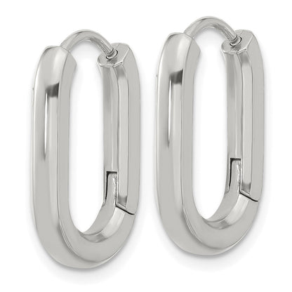 Chisel Stainless Steel Polished Elongated 3mm Hinged Hoop Earrings