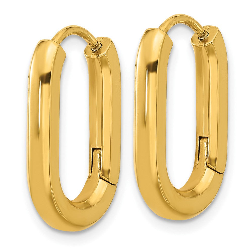 Chisel Stainless Steel Polished Yellow IP-plated Elongated 3mm Hinged Hoop Earrings