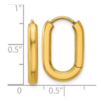 Chisel Stainless Steel Polished Yellow IP-plated Elongated 3mm Hinged Hoop Earrings