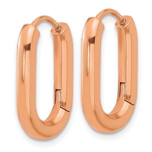 Chisel Stainless Steel Polished Rose IP-plated Elongated 3mm Hoop Earrings