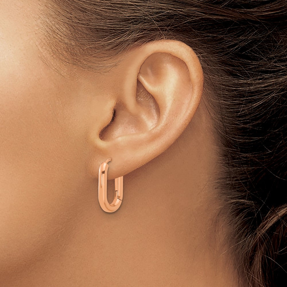 Chisel Stainless Steel Polished Rose IP-plated Elongated 3mm Hoop Earrings
