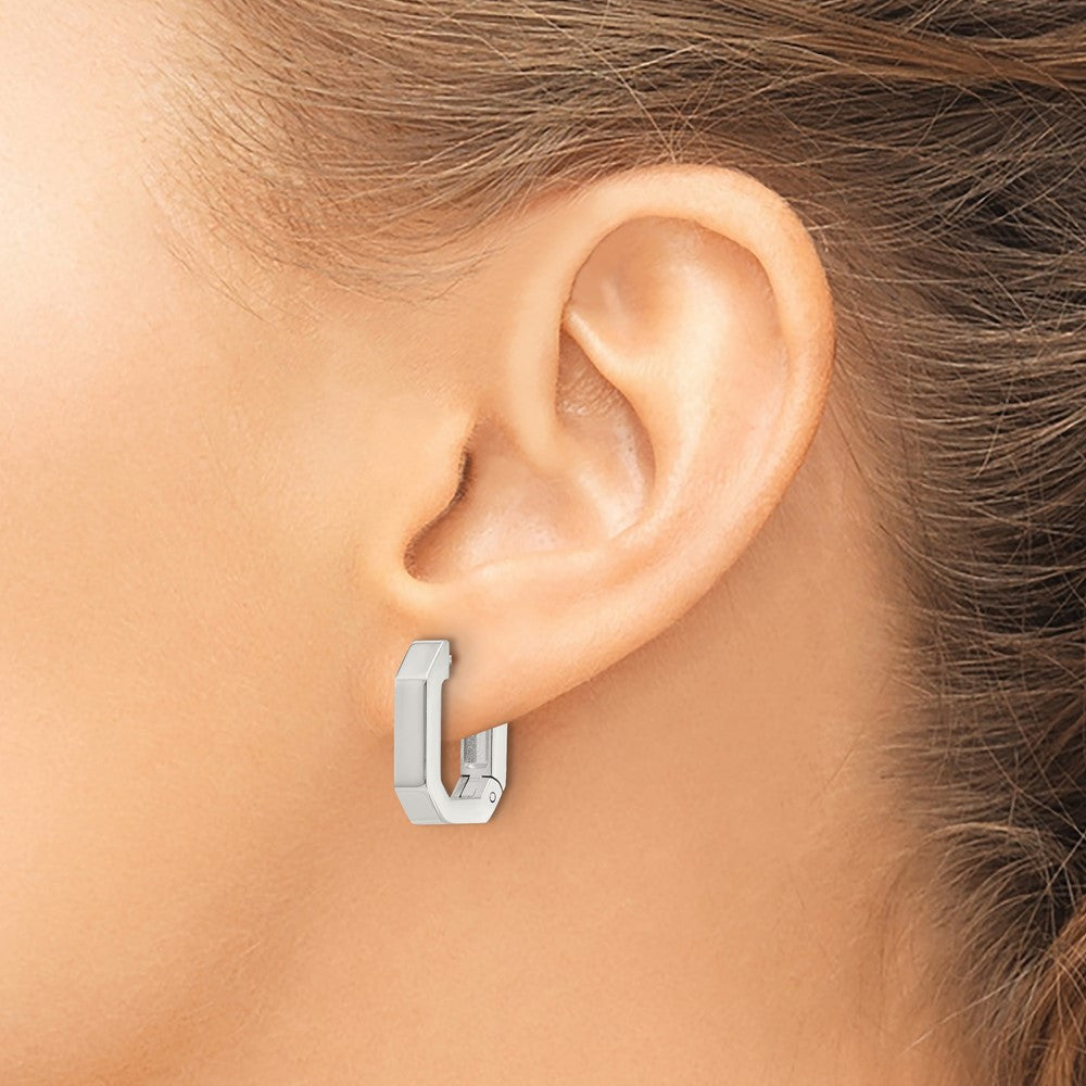 Chisel Stainless Steel Polished Squared Edges 4mm Hinged Hoop Earrings