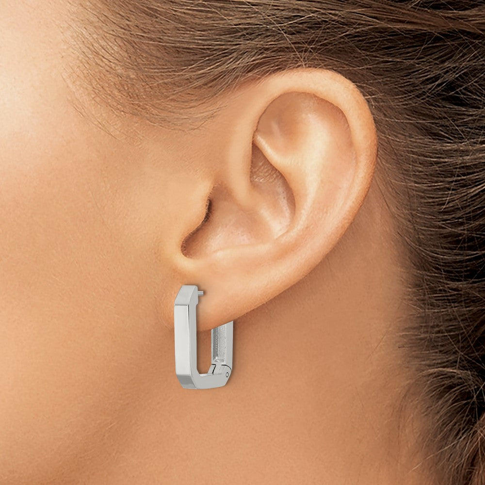 Chisel Stainless Steel Polished Squared Edges 4mm Hinged Hoop Earrings