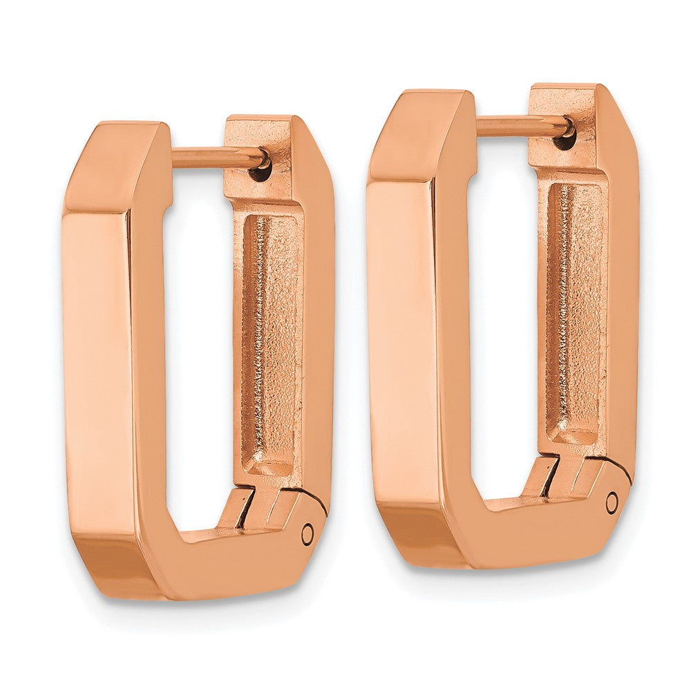 Chisel Stainless Steel Polished Rose IP-plated Squared Edge 4mm Hinged Hoop Earrings