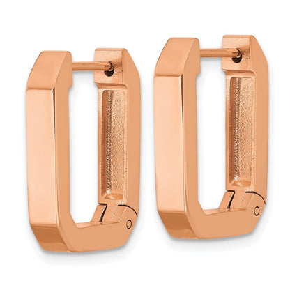 Chisel Stainless Steel Polished Rose IP-plated Squared Edge 4mm Hinged Hoop Earrings