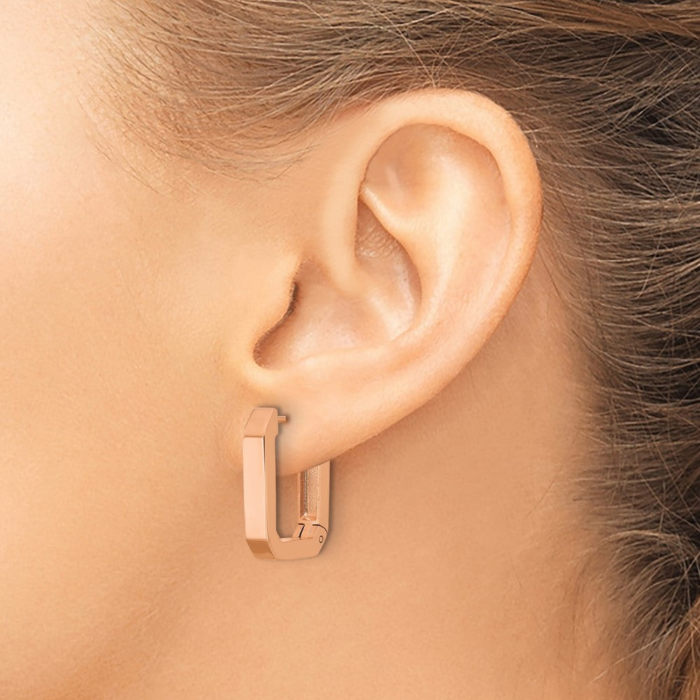 Chisel Stainless Steel Polished Rose IP-plated Squared Edge 4mm Hinged Hoop Earrings