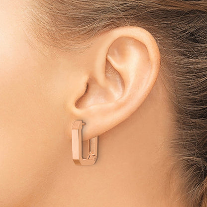 Chisel Stainless Steel Polished Rose IP-plated Squared Edge 4mm Hinged Hoop Earrings