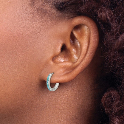 Chisel Stainless Steel Polished Preciosa Aqua Bohemica Crystal Hoop Earrings
