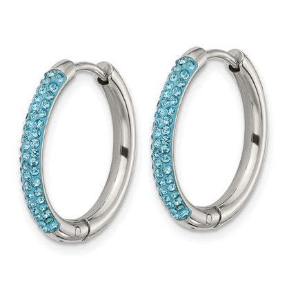 Chisel Stainless Steel Polished Preciosa Aqua Bohemica Crystal Hoop Earrings