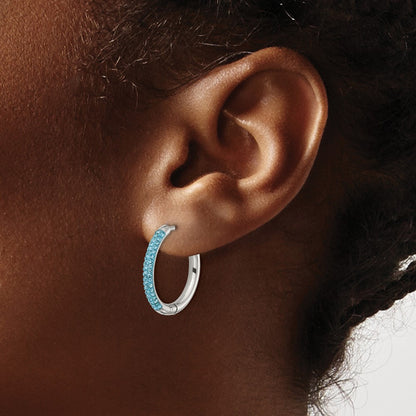 Chisel Stainless Steel Polished Preciosa Aqua Bohemica Crystal Hoop Earrings