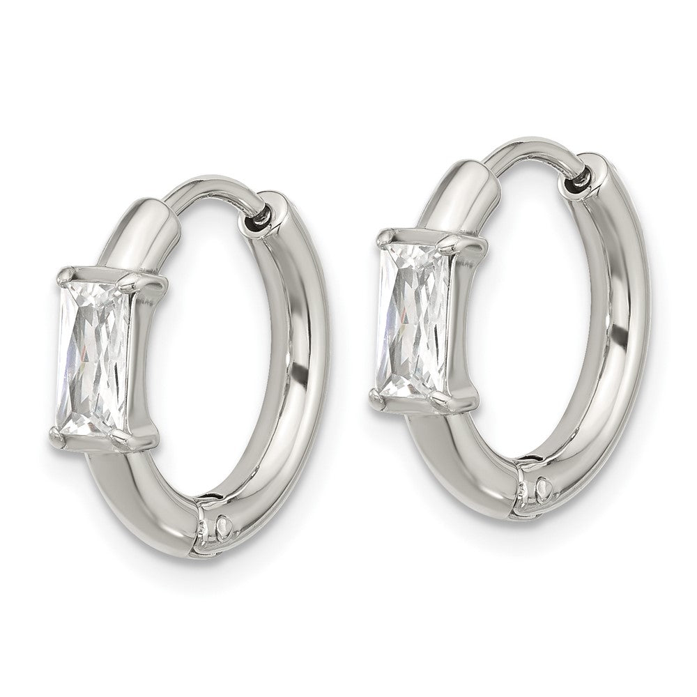 Chisel Stainless Steel Polished Rectangle CZ Hinged Hoop Earrings