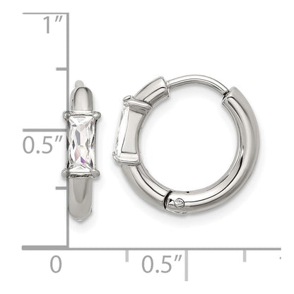 Chisel Stainless Steel Polished Rectangle CZ Hinged Hoop Earrings