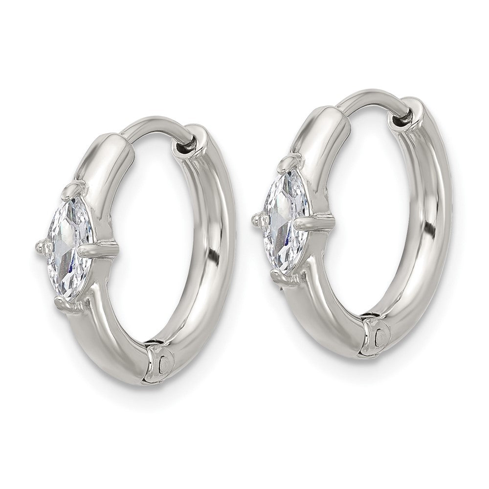 Chisel Stainless Steel Polished Marquise CZ Hinged Hoop Earrings