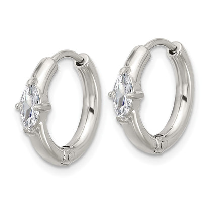 Chisel Stainless Steel Polished Marquise CZ Hinged Hoop Earrings