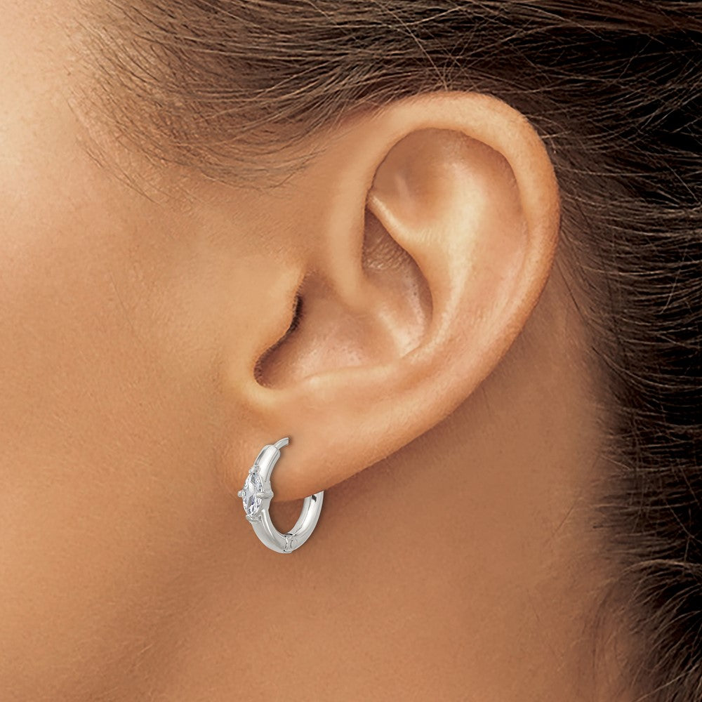 Chisel Stainless Steel Polished Marquise CZ Hinged Hoop Earrings