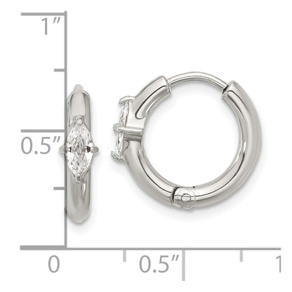 Chisel Stainless Steel Polished Marquise CZ Hinged Hoop Earrings