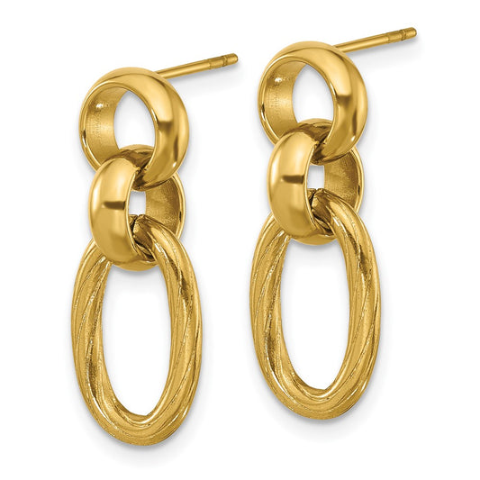 Chisel Stainless Steel Polished and Textured Yellow IP-plated Open Link Post Dangle Earrings