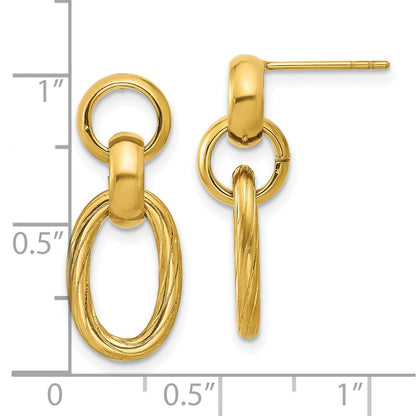 Chisel Stainless Steel Polished and Textured Yellow IP-plated Open Link Post Dangle Earrings