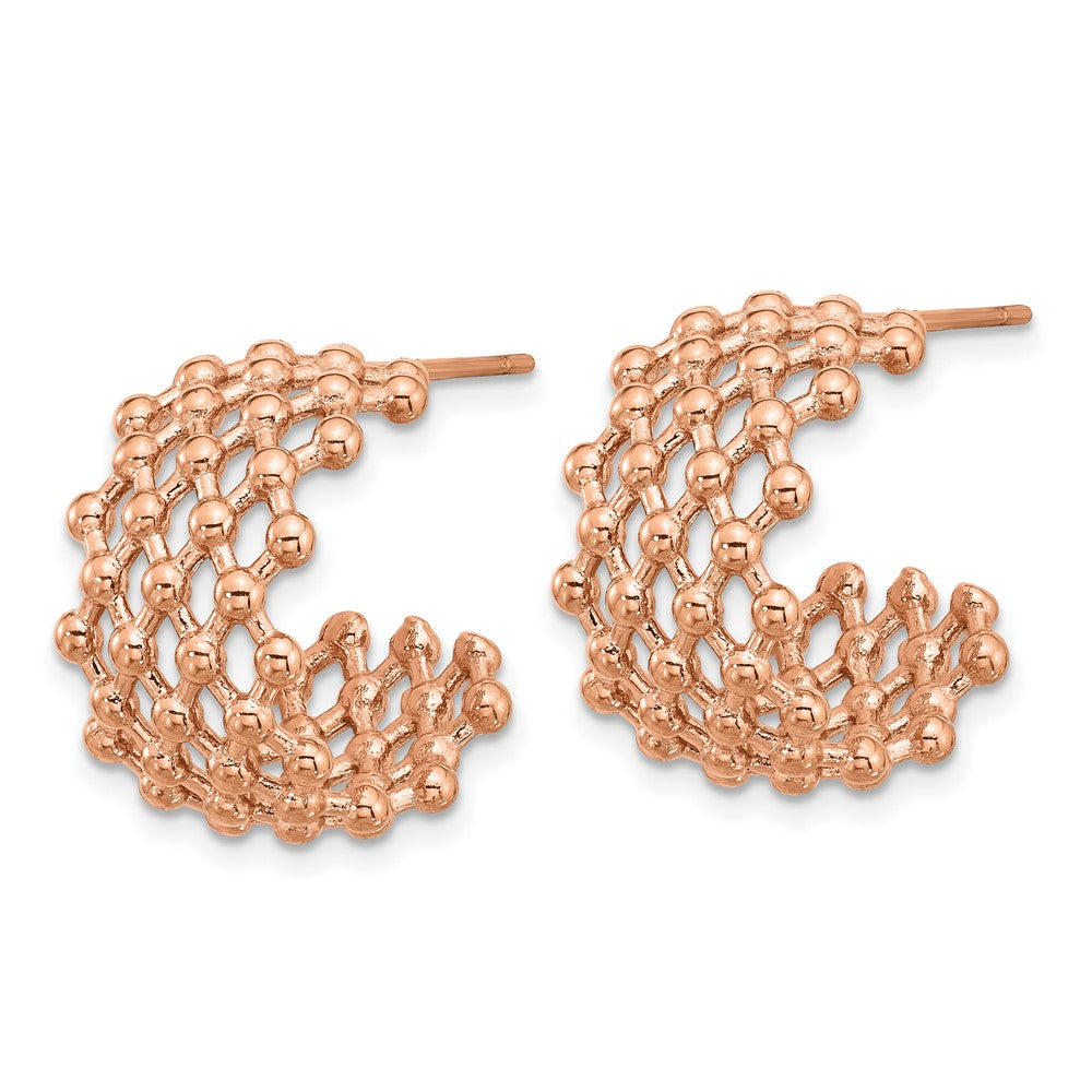 Chisel Stainless Steel Polished Rose IP-plated Beaded Weave Design Post Hoop Earrings