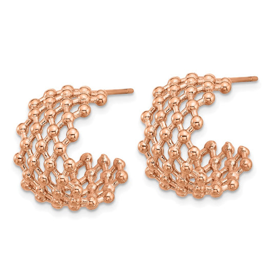 Chisel Stainless Steel Polished Rose IP-plated Beaded Weave Design Post Hoop Earrings