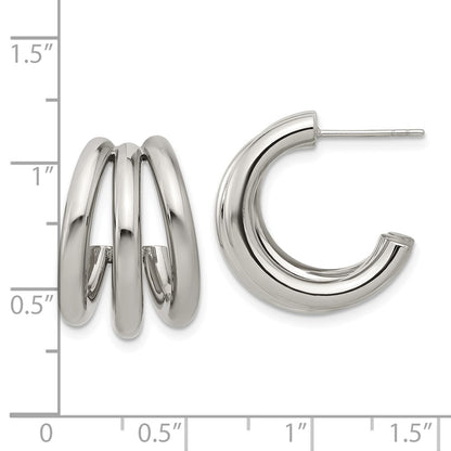 Chisel Stainless Steel Polished J Hoop Post Earrings