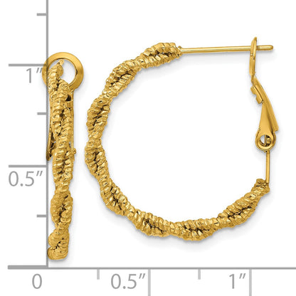 Chisel Stainless Steel Polished Textured Yellow IP-plated Omega Back Hoop Earrings