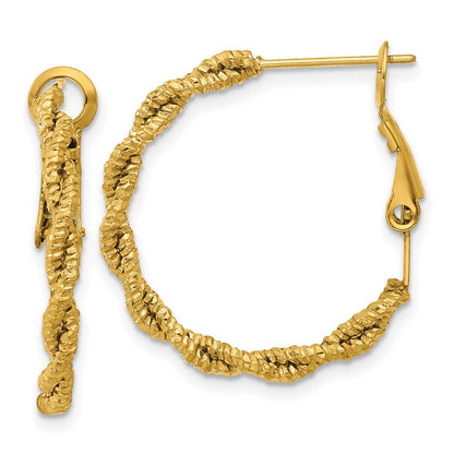 Chisel Stainless Steel Polished Textured Yellow IP-plated Omega Back Hoop Earrings