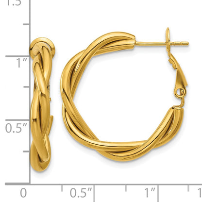 Chisel Stainless Steel Polished Yellow IP-plated Twisted Omega Back Hoop Earrings