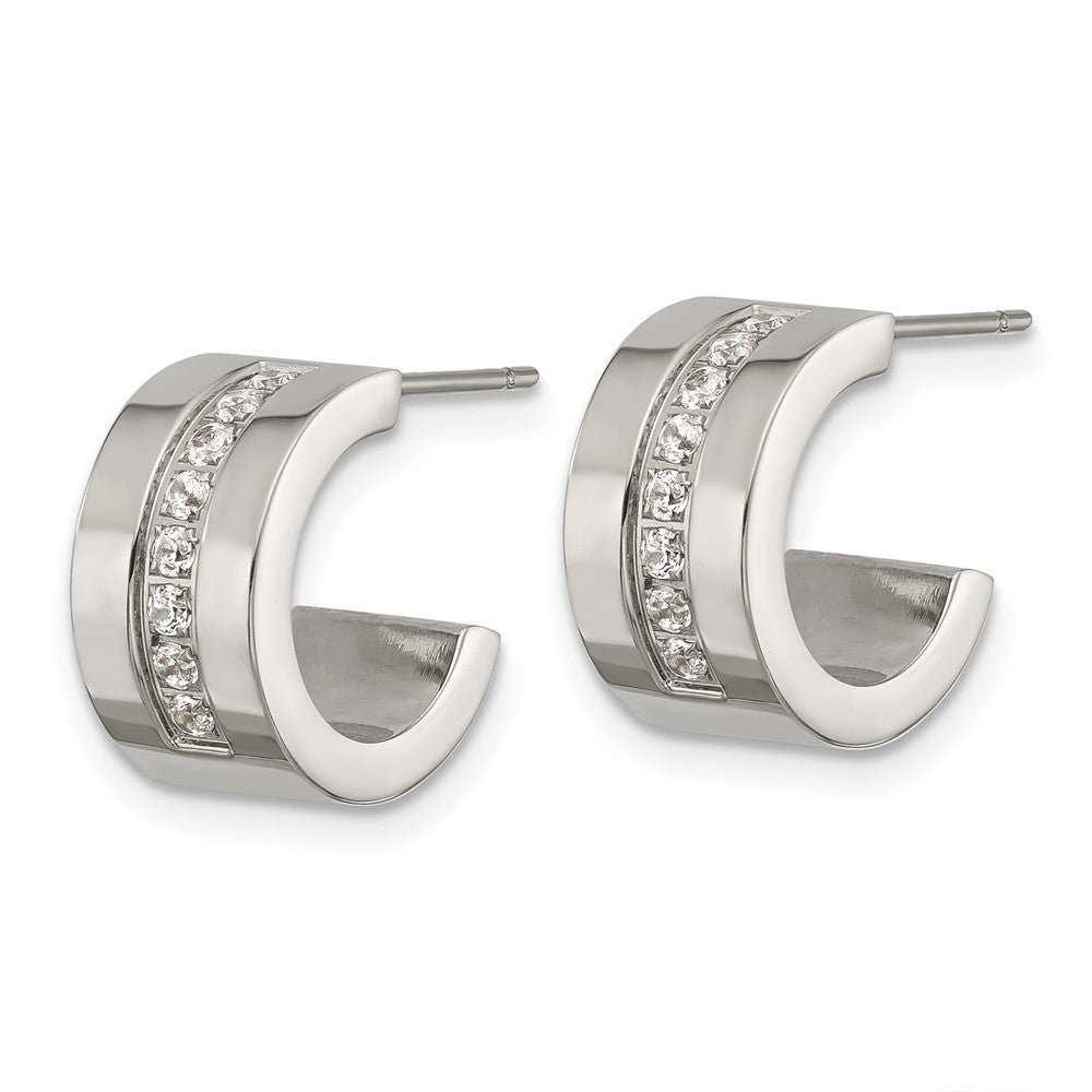 Chisel Stainless Steel Polished CZ 12mm Post Hoop Earrings
