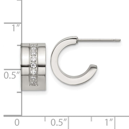 Chisel Stainless Steel Polished CZ 12mm Post Hoop Earrings