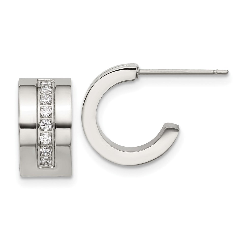Chisel Stainless Steel Polished CZ 12mm Post Hoop Earrings