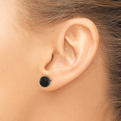 Chisel Stainless Steel Polished Black IP-plated Black Agate 8mm Post Earrings