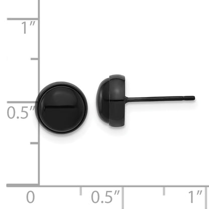 Chisel Stainless Steel Polished Black IP-plated Black Agate 8mm Post Earrings
